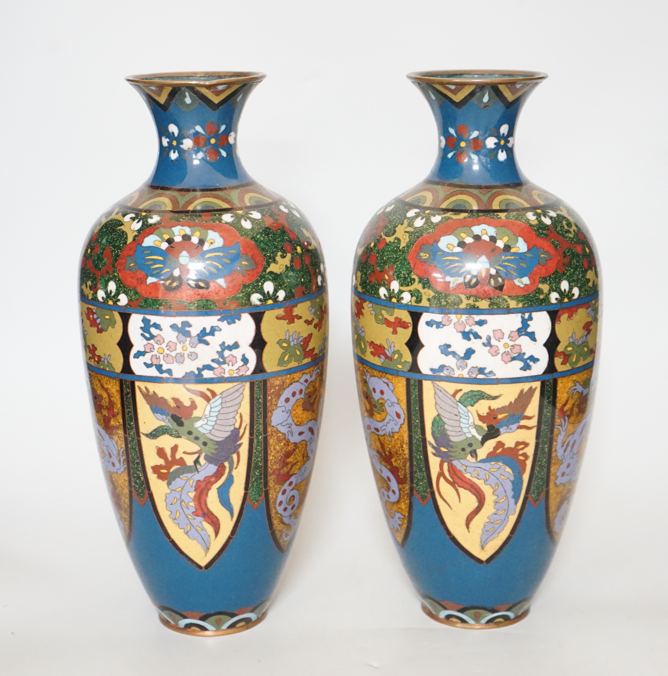 A pair of Japanese cloisonné enamel vases, early 20th century, 30cm